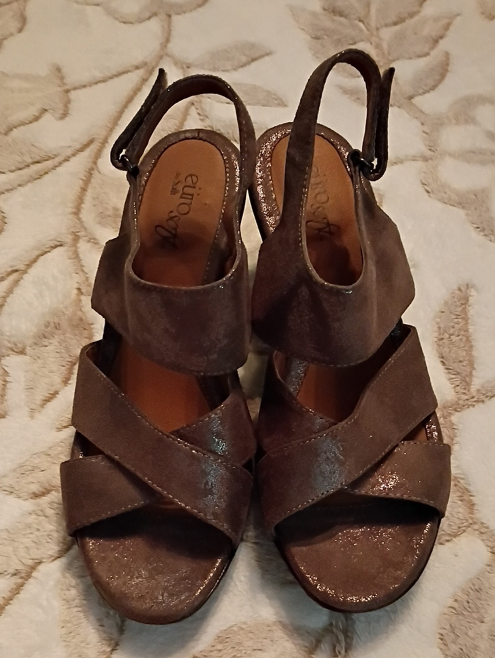 Sofft Brown Suede Crisscross Slingback Wedge Sandals